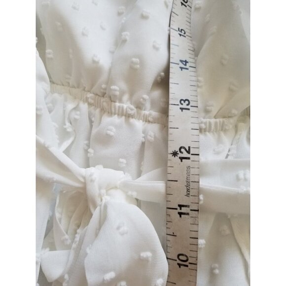 BB Dakota Romper Ivory Swiss Dot Long Sleeve Wrap Top Womens Size Medium - Picture 8 of 10